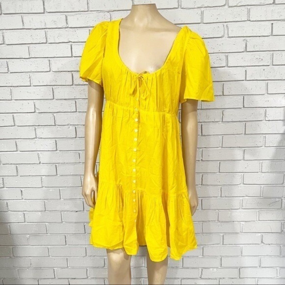J.Crew Yellow Tiered Button Front Puff Sleeve Mini Dress Boho NWT Medium